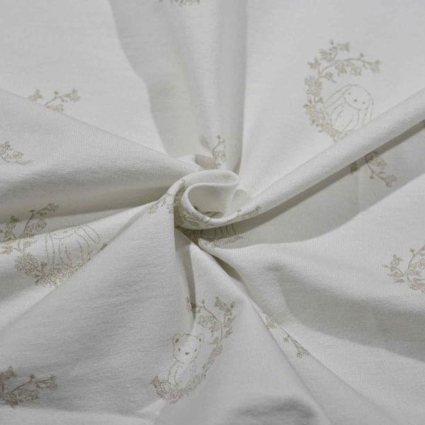 Baumwolljersey kleine Hasen und Bären auf Ecru